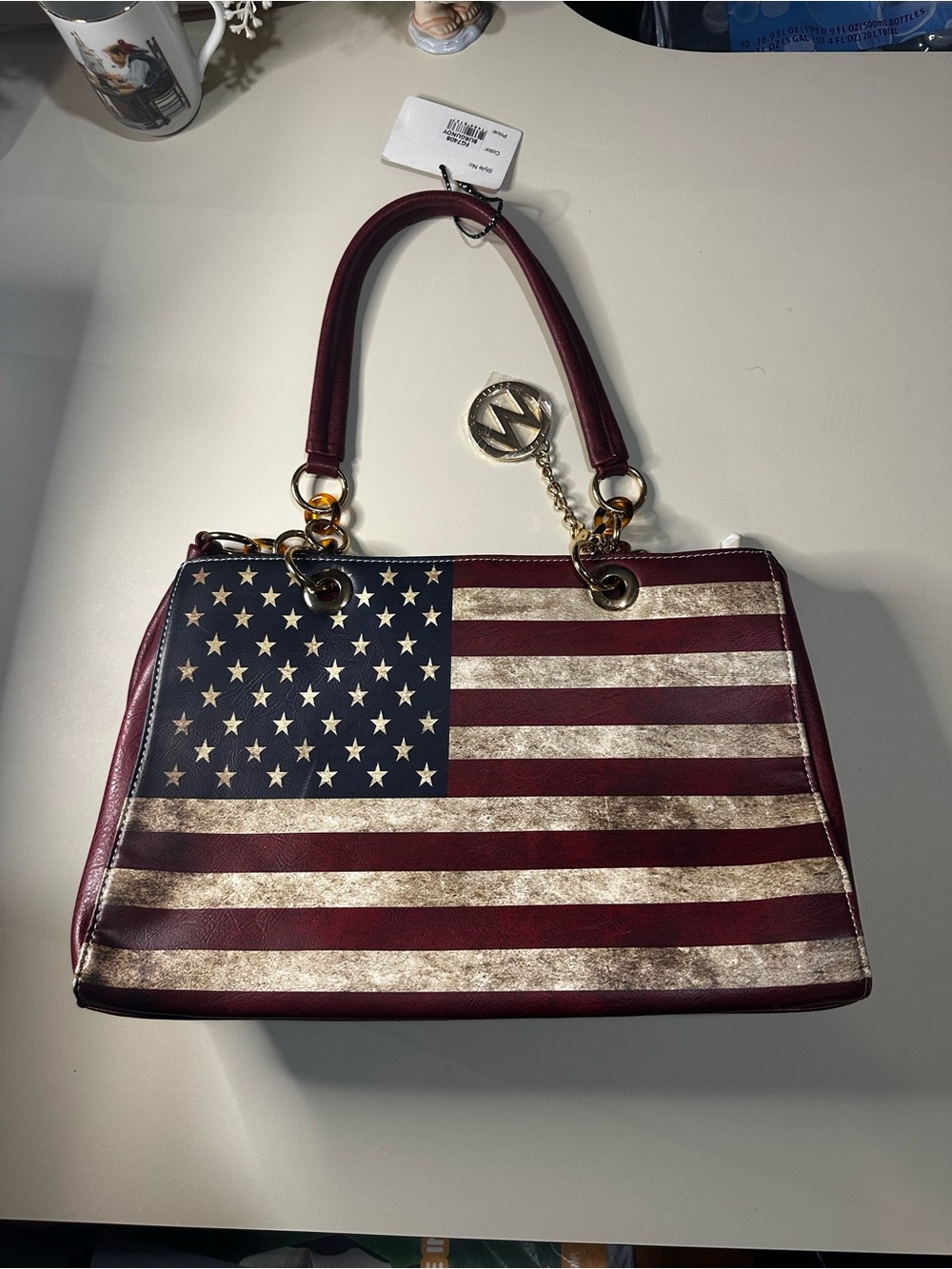 Burgundy American Flag Shoulder Tote